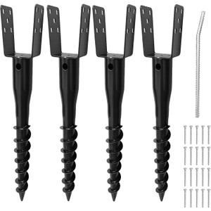 4pcs No Dig Ground Screw Anchor, U Shaped Post Stake for 4x4 Wood Posts, Includes Lag Bolts & 27" Rebar, for Fence Posts Anchor Mailbox Posts