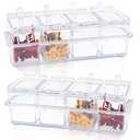 SHAIDOJIO Clear Seasoning Box, 8 Piece Seasoning Rack Spice Pots, Plastic Storage Container Condiment Jars with Lids and Spoon, Kitchen Organization Containers for Spice, Salt, Sugar, Cruet (2 Set)