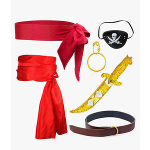 Yewong Captain Pirate Costume Accessory Set Red Head Tie Bandana Pirate Sash Eye Patch Earring Dress Up Accessories Kit