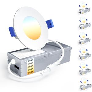 Ensenior 6 Pack 3 Inch LED Recessed Light, Dimmable, 2700K-5000K 5CCT, 500LM High Brightness, 6W 120V, Damp Rated, Ultra-Thin Canless Wafer Light - ETL & FCC & IC