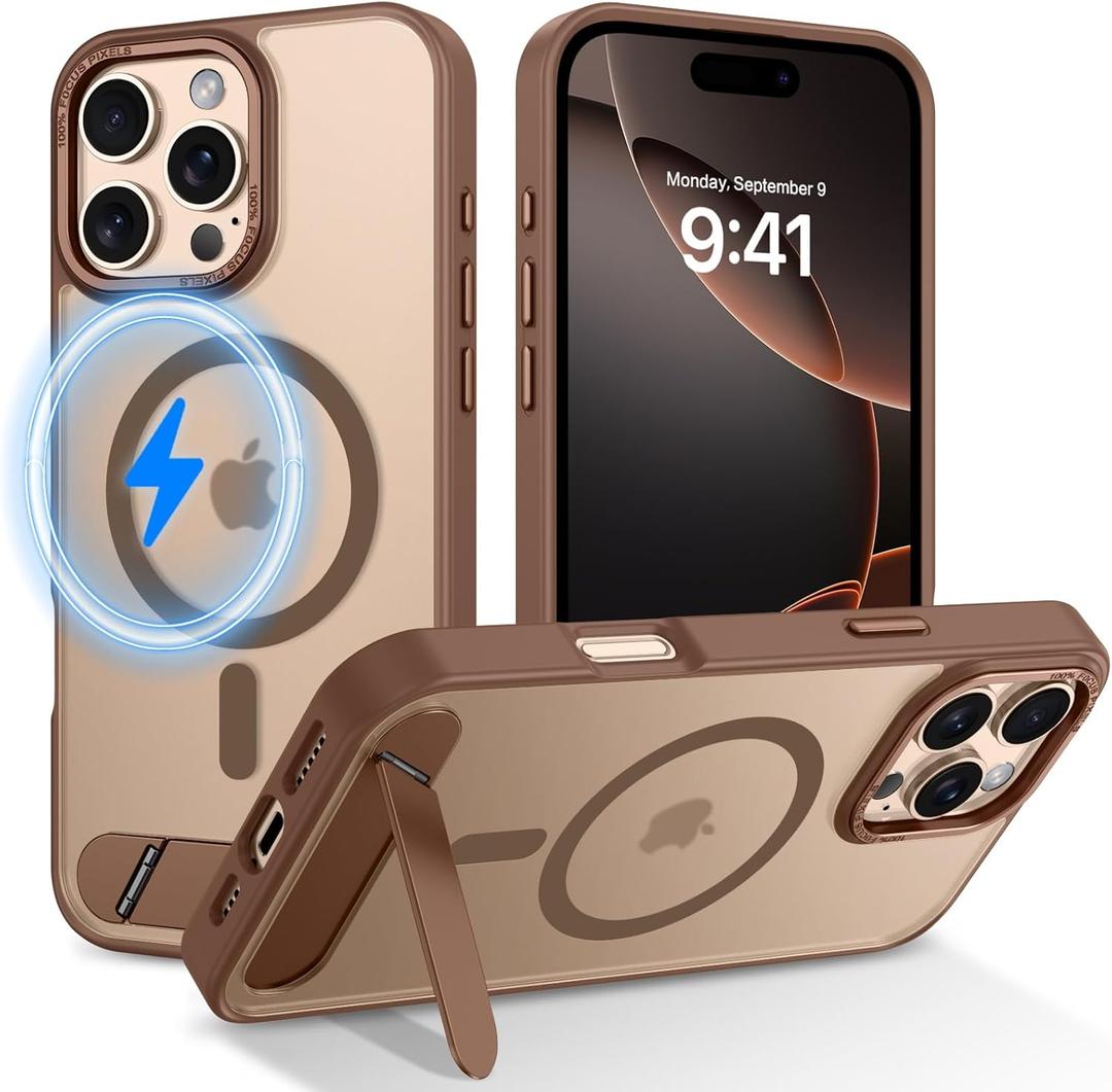BENTOBEN Strong Magnetic for iPhone 16 Pro Max Case, Phone Case iPhone 16 Pro Max with Magsafe Seamless Kickstand, Slim Translucent Matte Shockproof Phone Case for iPhone 16 Pro Max, Desert Titanium