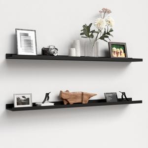 Floating Shelves Set of 2, Long Wall Shelf with Lip, 48in, Black, 47.2 in