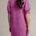 BLENCOT Women's Casual Polo V Neck T Shirt Striped Dress Summer Puff Short Sleeve MIdi Dresses (Pink, L)