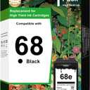 68e Black Ink Cartridge 1 Pack Replacement for HP Ink 68 68e 68XL Black Ink Series Works for Envy 6152e, 6155e, 6552e, 6555e, 6558e Printer 68 Ink (1 Black)