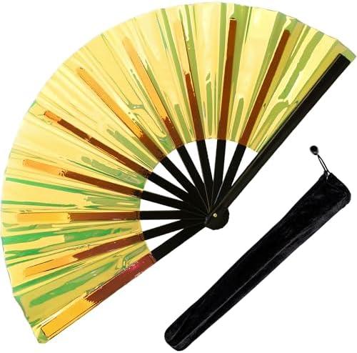 Fans for Line Dancing, 4 Pcs Boots On The Ground Hand Fan, Large Clacking Pop Fans That Make Sound, Women Men Foldable Clapping Handheld Fan for Line Dancing (Laser Gold)