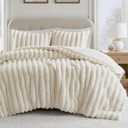 Madison Park Jasmine King Comforter Set, Luxurious Reversible Faux Fur Plush Ribbed Velvet Bedding, Fuzzy Thick Warm Winter Comforter, Super Soft Fluffy 3-Piece Set Ivory