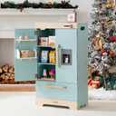 ROBUD Wooden Play Fridge with Ice Dispenser & Accessories for Kids, 11 x 18 x 34 inches