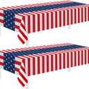 2 x 4th of July Tablecloth, 2 Pack American Flag Patriotic Theme Decorations, Disposable Plastic Tablecloths, 4th 0f July Table Decor for Independence Day and Memorial Day Decorations, 54 x 108 Inch