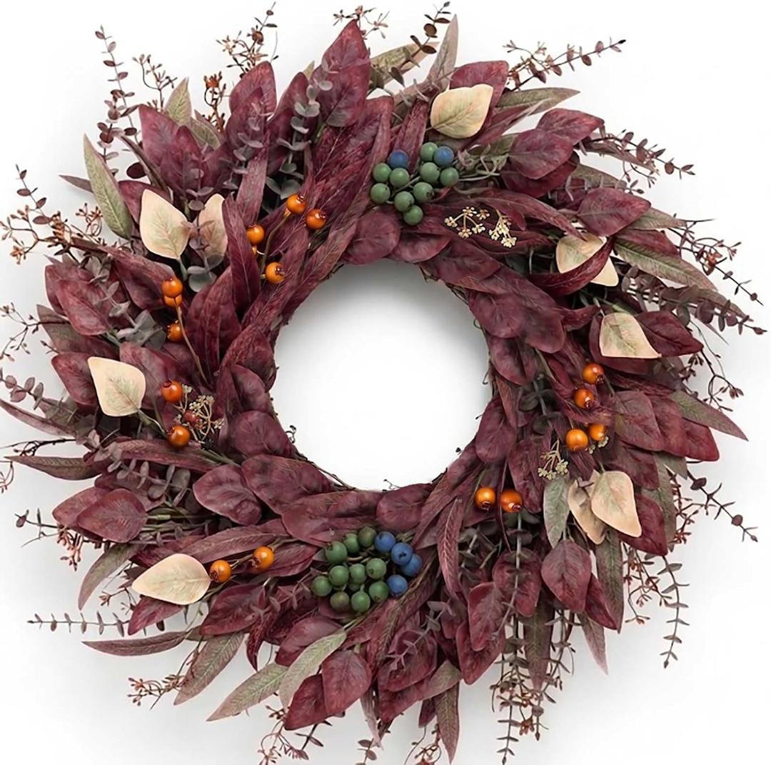 32 Inch Extra Halloween Wreath Fall Burgundy Wreaths for Front Door Decor