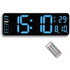 Digital Wall Clock with 13.2 Inch Large Display, Big Digits, Remote Control,Auto Dimming,10-Level Brightness,Timer,DST, Date,Week,Temperatur Display,Dual Alarm for Living Room Wall Decor