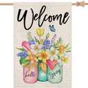 CROWNED BEAUTY Garden House Flag Floral Mason Jar Double Sided (Multi-Spring, 28"X40")