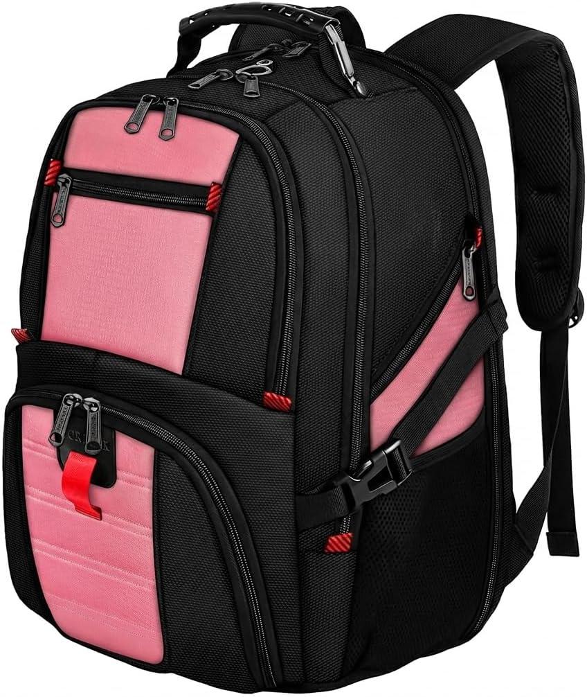 YOREPEK Large Backpack for Men, Extra Large Laptop Backpacks for Men Women, Water Resistant Travel Backpack Airline Approved Business Work Bag Fits 17 Inch Computer, Black (Pink)
