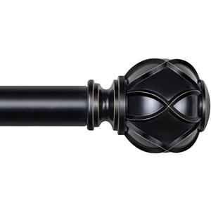 KAMANINA 1 Inch Extra Long Curtain Rod 140 to 195 Inches Black Heavy Duty Curtain Rods for Windows 120 to 170 Inch, Adjustable Drapery Rods with Netted Texture Finials