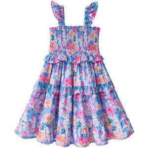Little Bitty Toddler Girl Smocked Dress Floral Flutter Sleeve Ruffle Dresses Girls Summer Outfits Beach Sundress 2-7 Years (5T, Lilac)