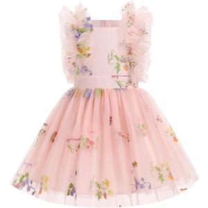 Girls Birthday Party Dress Ruffle Sleeve Sequin Dots Floral Tulle Princess Wedding Pageant Formal Bance Gown (2-3T)