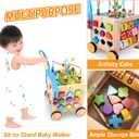9-in-1 Wooden Activity Cube | Wooden Baby Walker, Sit-to-Stand Learning Walker Activity Center, Early Educational Push & Pull Toys for Baby Toddler Boys Girls, Height & Brake Adjustable