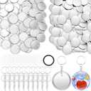 Tondiamo 100 Sets 58 mm/ 2.25 Inch Button Maker Keychains Supplies Metal Button Badge Sets Including Metal Shell, Plastic Film, Backing Parts, Keychain for Maker Machine DIY Christmas Gifts