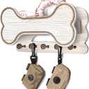 Decorative Dog Leash Holder for Wall - Creative Doggie Bone Shape Key Holder Wall Mount with Dog Stuff Storage Shelf & 5 Cute 3D Puppy Paw Hooks - Ideal for Room Decor (White)