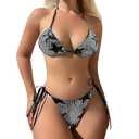 JASASCCEL Women Sexy Shiny Glitter Bikini Set Sparkle Bathing Suit Two Piece Swimsuits Triangle Top High Cut Bottom Set, M