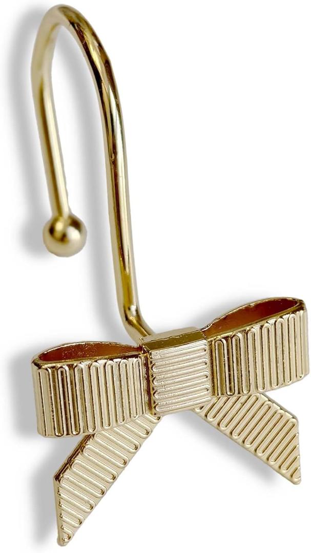 Shower Curtain Hooks, Gold Bow Metal Rust Proof, 12 Pack Decorative Shower Rings for Bathroom