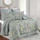 Loom and Mill 9-Piece Jacquard Comforter Sets, European Floral Style Bed in a Bag, Ultra Soft Queen Bedding with Euro Shams, Bedskirt, Filled Decorative Pillow for Home Bedroom (Airy Blue, Queen)