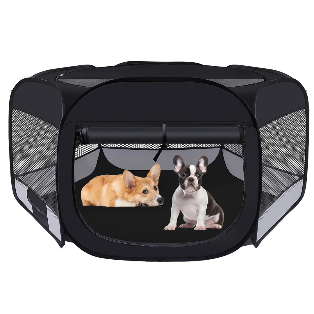 Dog Cat Playpen,Portable Pet Puppy Playpen,Rabbit Puppy Dog Play Pen for Indoors,Dogs Tent for Indoor Cats,Kitten Playpen,Collapsible Small Cats Crate Cage for Small Dogs with Carrying Case(Black, L)