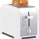Kenmore 2-Slice Toaster, White Stainless Steel, Extra Wide Slots, Bagel and Defrost Functions, 9 Browning Levels, Removable Crumb Tray, for Bread, Toast, English Muffin, Toaster Strudel