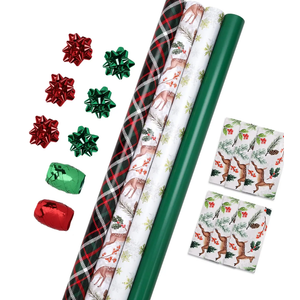 LaRibbons Christmas Wrapping Paper Set, Reindeer & Snowflake Design with Gift Bow & Ribbons & Tags, Perfect for Holiday, Party, Xmas Celebration,30 Inch X 10 Feet (4Rolls, 100 sq.ft.ttl.)
