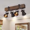 4 Light Semi Flush Mount Ceiling Light, Farmhouse Wooden Track Lighting Fixtures Ceiling, Rustic Kitchen Lights Ceiling for Island Dining Room Living Room.