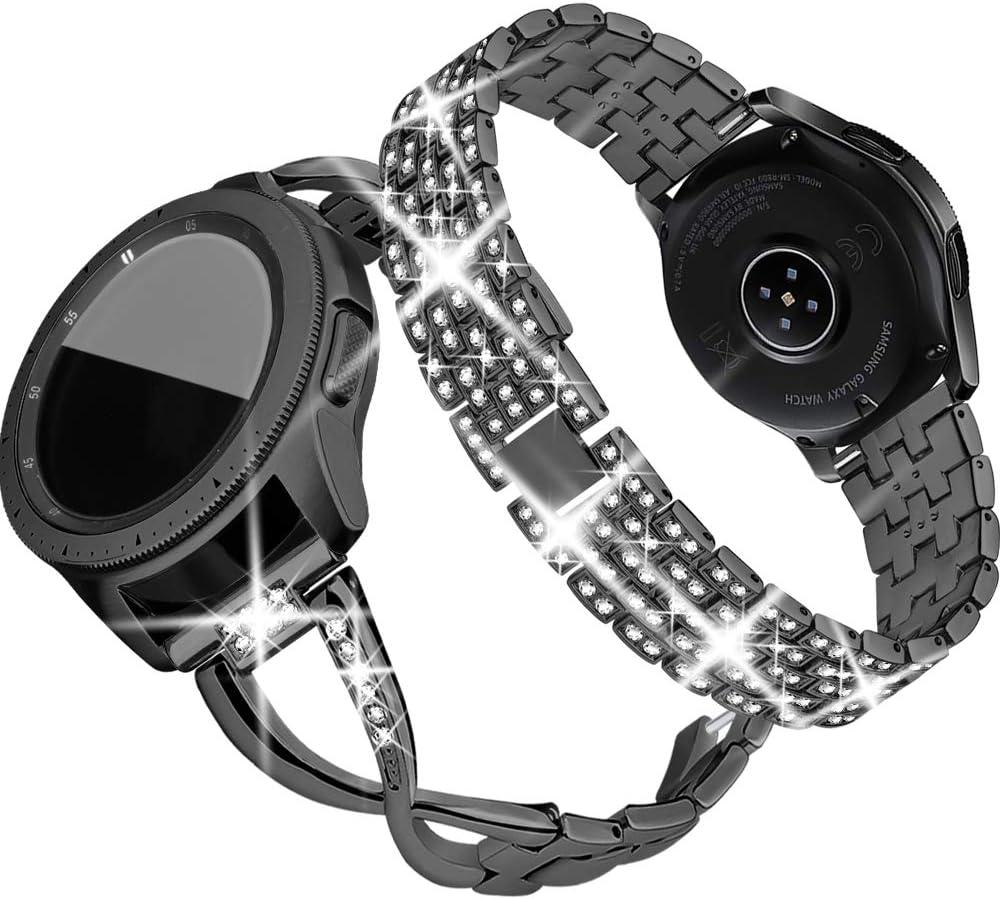 Supoix Compatible for Samsung Galaxy Watch 7/6/5/4 40mm 44mm/Galaxy Watch FE 2024/Galaxy 3 41mm/Galaxy Watch 42mm Band, 2 Pack 20mm Women Jewelry Bling Replacement Strap Compatible for Active 2 Watch Band (Black)