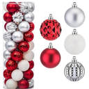 Amooca 45pc 2.36'' Christmas Ball Ornaments Xmas Tree Hanging Decoration for Festival Party Home Holiday Wedding Decors Shatterproof Plastic Balls Red & Silver & White