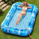 Inflatable Tanning Pool Lounger Float with Sprinkler, X-Large Pool Floats with Auto Spray Cooling, 6 in 1 Sunbathing Lounge Floatie Raft Toys, Blow Up Pool Tanning Bed for Adults Kids Gifts