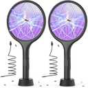 YISSVIC Electric Fly Swatter Bug Zapper Racket Dual Modes Mosquito Killer with Purple Mosquito Light Rechargeable for Indoor Home Office Backyard Patio Camping (Black 2 Pack)