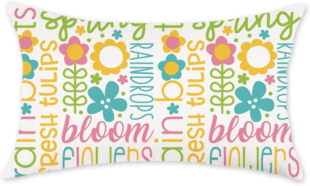 Spring Throw Pillow Cover 12x20 Inch Farmhouse Bloom Flowers Decorative Pillows Outdoor Patio Cushion Case for Sofa Couch Home