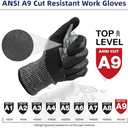 Schwer ProGuard Highest Level Cut Resistant Work Gloves PR3326 for Extreme ProtectionANSI A9 Cut Gloves with Reinforced Thumb, Non Slip, Breathable, Durable, Touch-screen, Non PFAS, Black 1 PairL (Large)