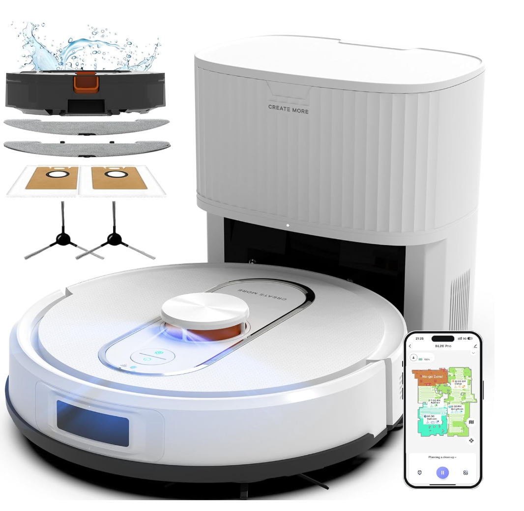 Bagotte Robot Vacuum and Mop Combo, 6000Pa Robotic Vacuum with Mapping, Self-Emptying Station for 90 Days Hands-Free Cleaning, LiDAR Navigation,Wi-Fi/App/Alexa Voice Control, for Carpets Hard Floors