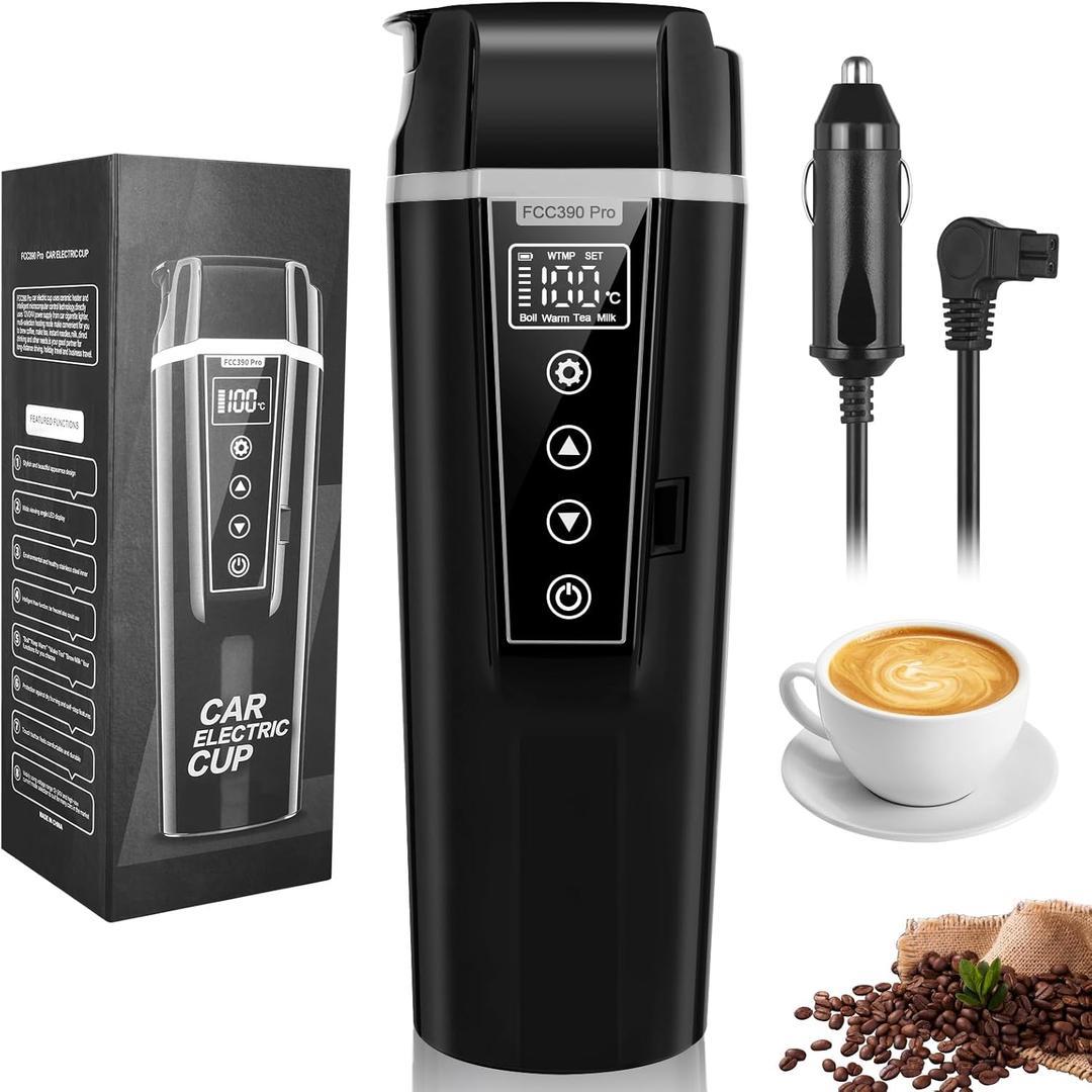 Car Electric Kettle,Electric Heated Travel Mug,400ml Portable Water Boiler Heated Mug,40-100 Temperature Adjustable,Car Coffee Warmer Car Heating Cup