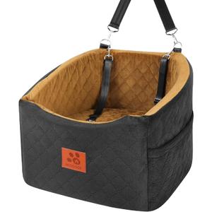 Dog Car Seat for Small Medium Dogs, Memory Foam Booster Car Seat for Dogs up to 35 lbs, Elevated Pet Car Seat, Travel Bed with Washable Removable Cover and Storage Pockets (Black/Coffee)