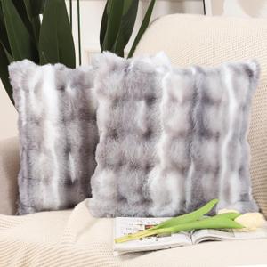 MADIZZ Pack of 2 Thick Plush Wool Throw Pillow Covers 16x16 Inch White Grey Soft Neutral Decorative Throw Pillows Accent Boho Cushion Covers for Couch Sofa Bedroom Pillow Shell (16" x 16" (Pack of 2), White Grey)