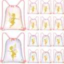 Censen 24 Pcs Flower Fairy Drawstring Bags Set Bulk 12 x 10 Inch Candy Treat Goody Waterproof Beach Bags for Kids Flower Fairy Themed Party Birthday Party Favor Supplies