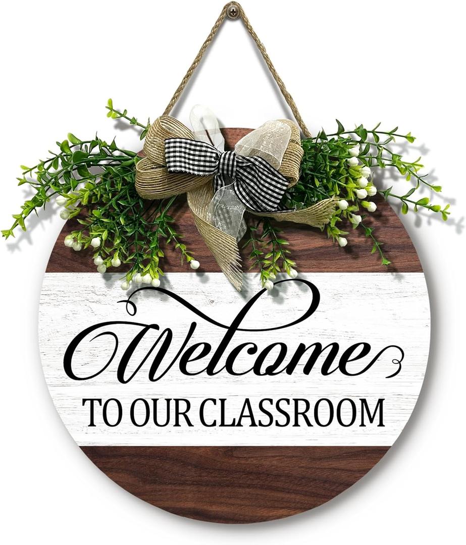 Welcome to Our Classroom Door Sign Wooden Welcome Sign for Classroom Door Rustic Wood Teacher Door Hanger Plaque Back to School Wreaths Farmhouse Porch Decor for School Classroom Board 12 Inch