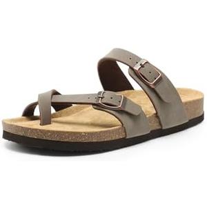 DREAM PAIRS Women's Thong Slide Sandals with Cork Footbed Open Toe Adjustable Slip On Slippers Comfort Flat Sandals for Summer, Size 11