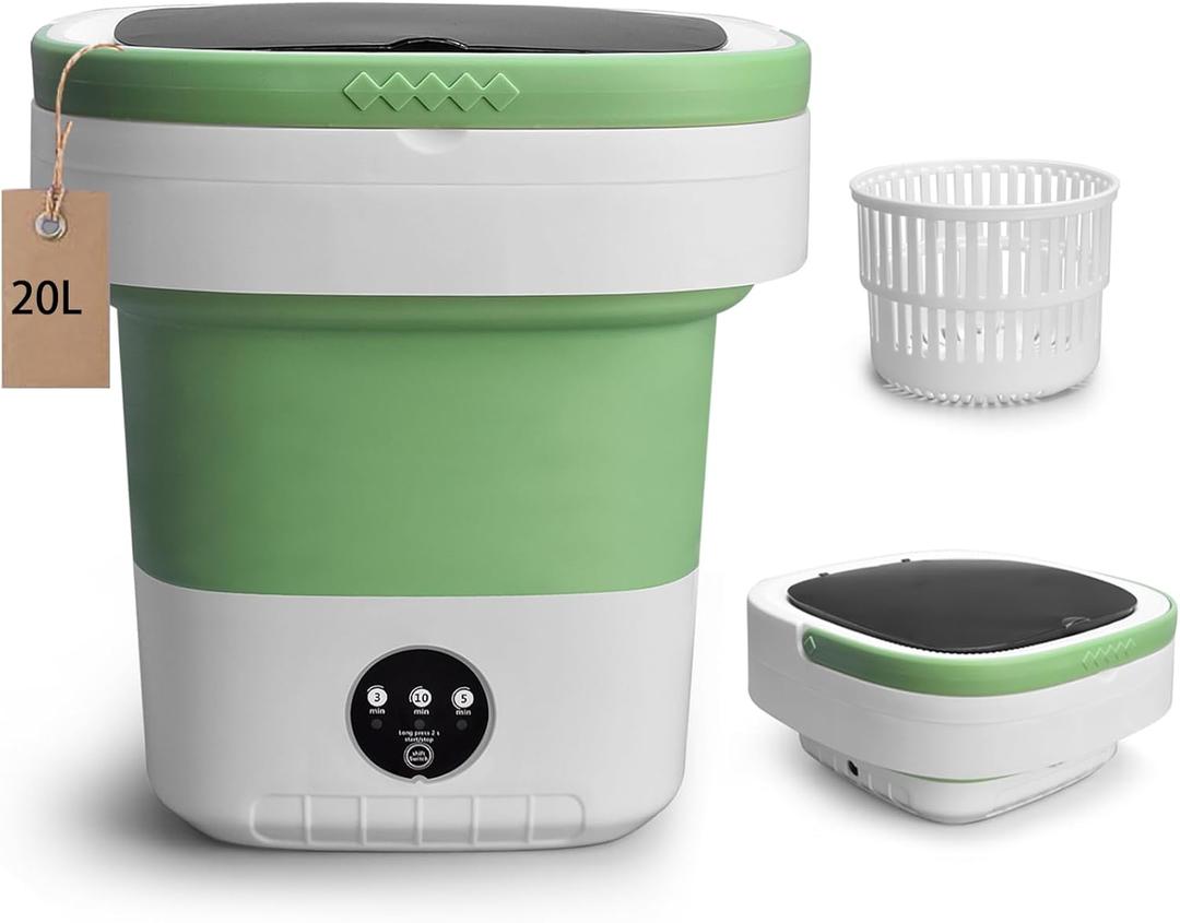 Portable Mini Washing Machine, 20L Upgraded Foldable Washer with Spin Basket, 3 Modes Deep Cleaning for Baby Clothes, Underwear & Socks, Perfect for Apartment, Dorm, Hotel, Travel & Camping