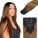 Lashey Seamless Clip in Hair Extensions Human Hair 150g 9pcs 20 Inch Ombre Natural Black to Medium Auburn Straight Clip in Hair Extensions for Women Real Hair
