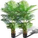 KOL 6ft 2-Pack Artificial Areca Palm Plant in Pot, Fake Tropical Cane Palm Silk Tree Indoor Outdoor, Dypsis Lutescens Plants, 70in Lifelike Faux Silk Plant Home Garden Decoration, Housewarming Gift