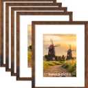16x20 Picture Frame 5 Pack, Rustic Brown Poster Frame, Display Pictures 11 x 14 with Mat or 16 x 20 Without Mat for Horizontal or Vertical Wall Mounting, Wall Gallery Frame for Artwork Certificate