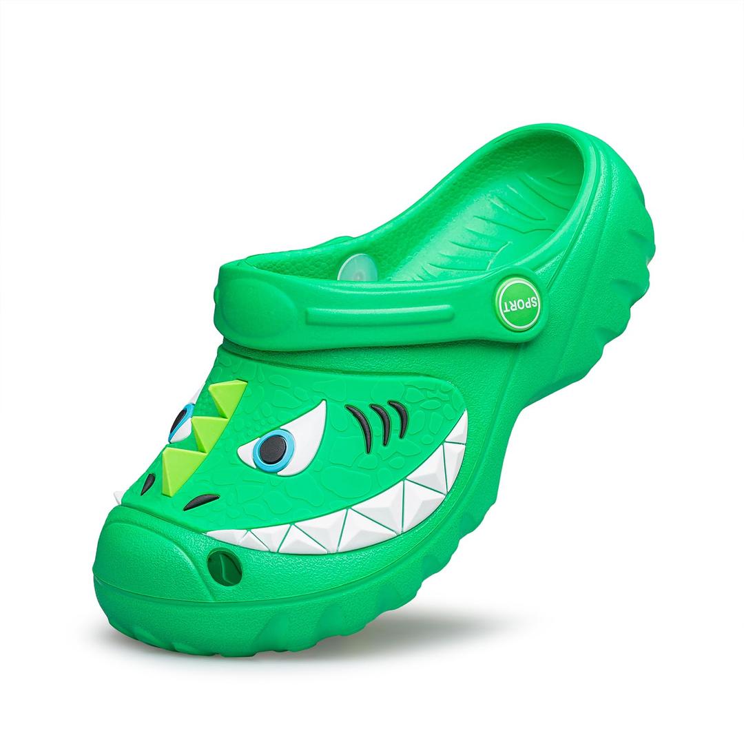 DDFOX Kids Cute Clogs Cartoon Garden Shoes Toddler Slides Sandals Indoor Outdoor Children Water Shower Slides Sandals Green Size: 12 Little Kid