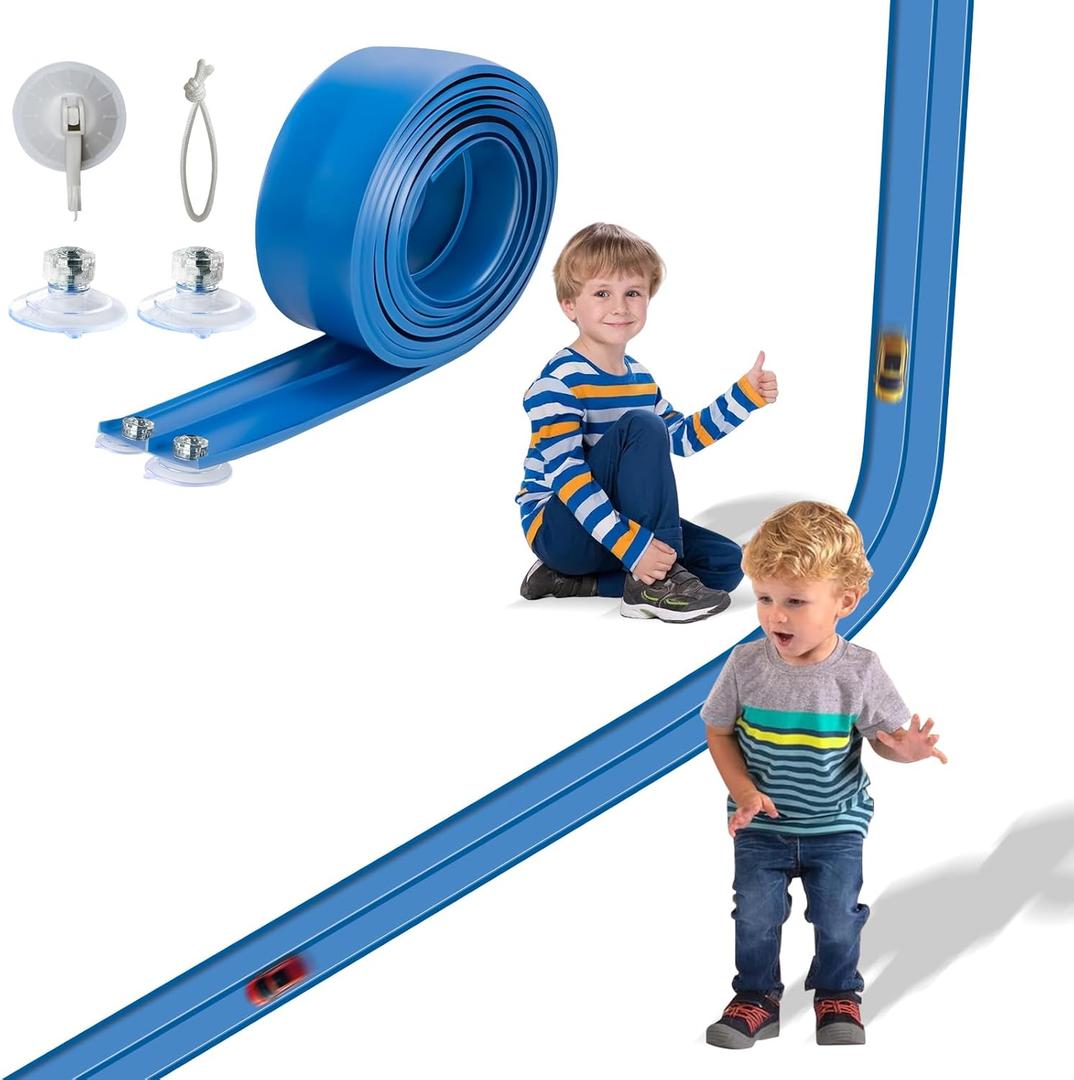 Flex Track 15 Ft Starter Set, Flexible Race Car Ramp Track for Ages 3 & Up with Suction Cups Compatible with Diecast 1/64th Cars (Racing Blue)