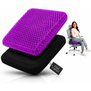 Premium Gel Seat Cushion for Office Chair Ergonomic Honeycomb Design Purple Pillow for Home Dining Car Wheelchair Long Sitting Travel 17.5" L × 15.5" W × 1.5" H Honeycomb Pressure Relief Cushion