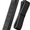 10Ft Extension Cord with Multiple Outlets, SUPERDANNY Flat Plug Surge Protector Power Strip with 3 USB Ports & 6 Outlets, 10 Ft Long Cord, Black Charging Station for Home Office, Dorm Room Essentials
